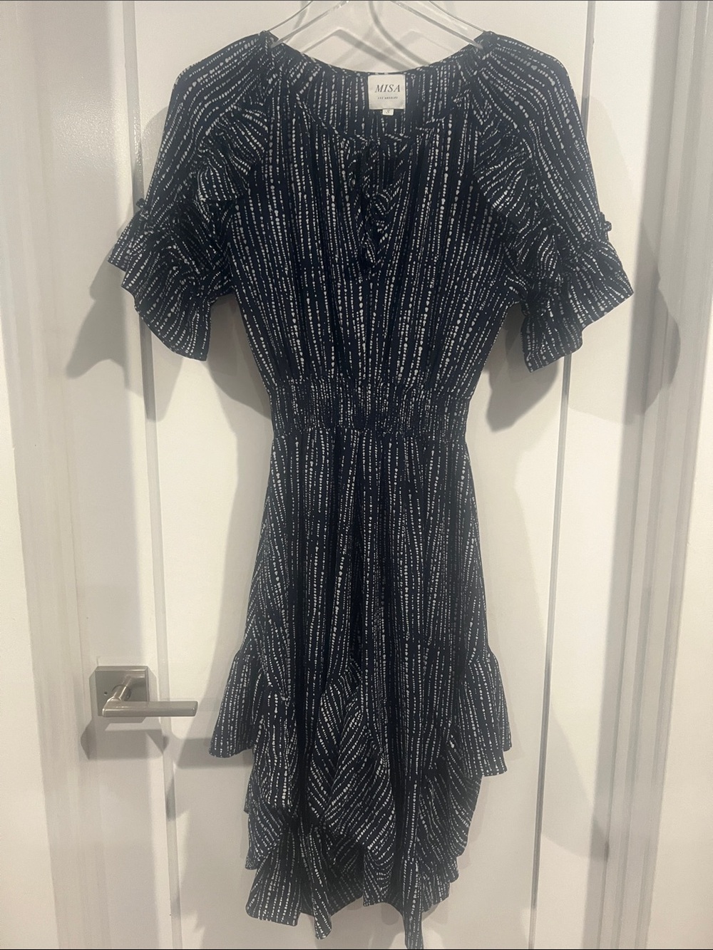 Misa Los Angeles Black & White Printed High-Low Ruffle Dress